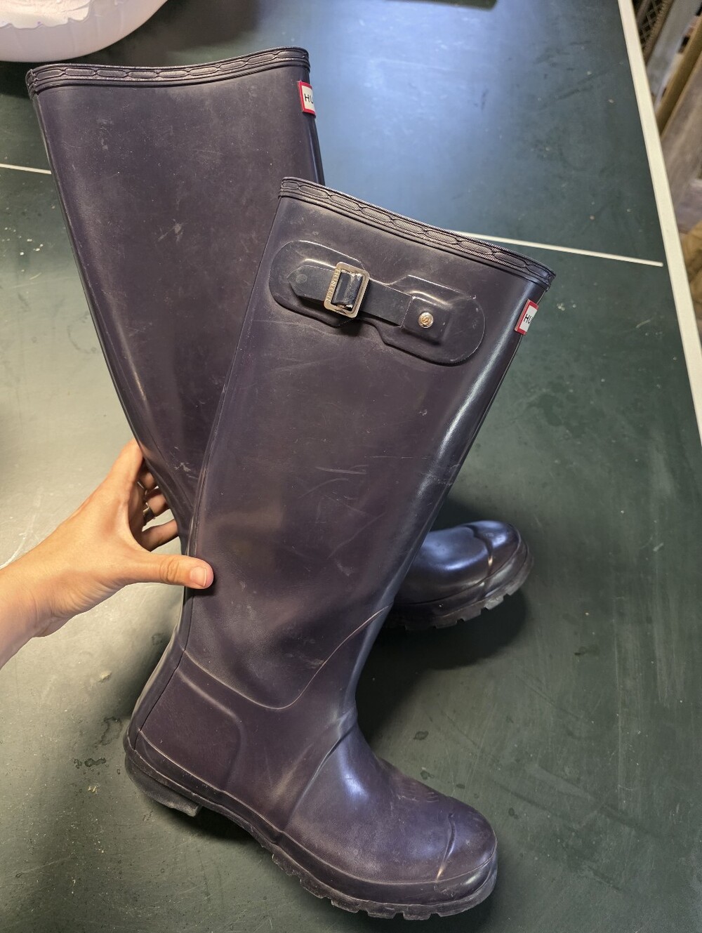 Hunter Tall Gloss Rain Boots in Plum with Cream Lining - Picture 4 of 8